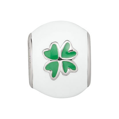 Sterling Silver Reflections Rhodium-plated White & Green Enamel Clover Bead