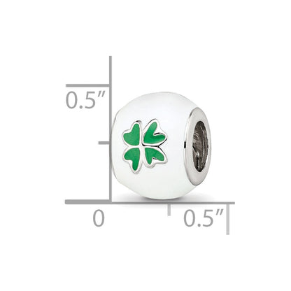 Sterling Silver Reflections Rhodium-plated White & Green Enamel Clover Bead
