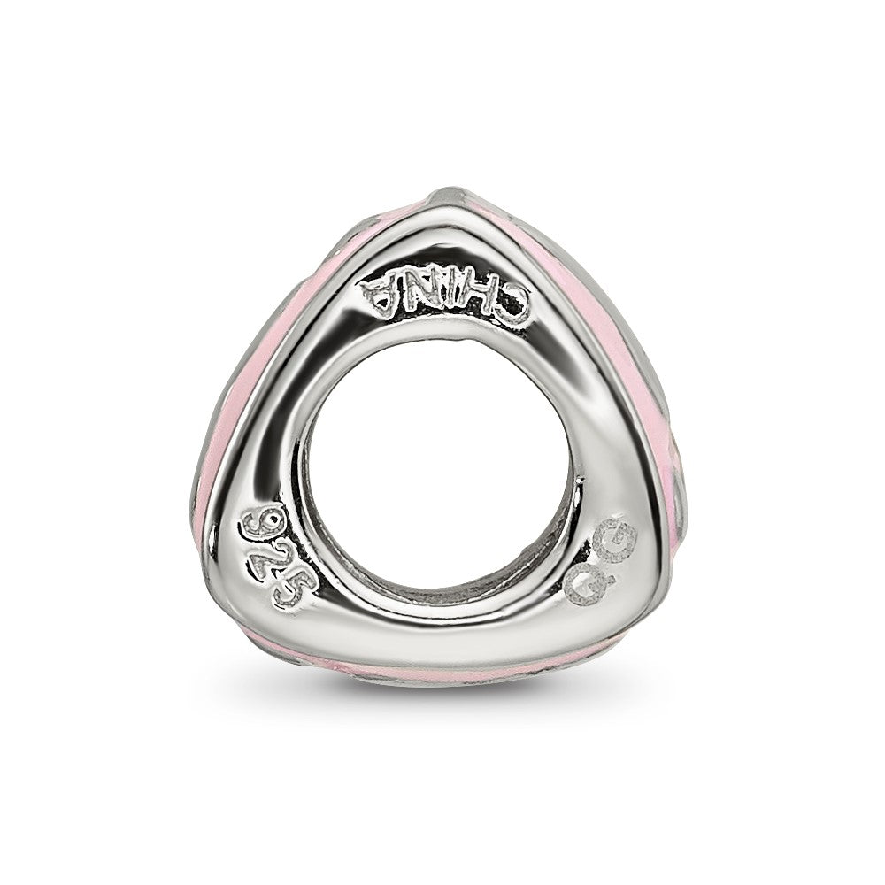 SS Reflections Rh-plated Pink Enamel 3-sided Baby Footprint Bead