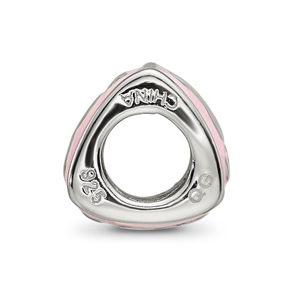 SS Reflections Rh-plated Pink Enamel 3-sided Baby Footprint Bead