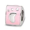 SS Reflections Rh-plated Pink Enamel 3-sided Baby Footprint Bead