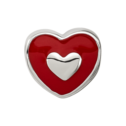 Sterling Silver Reflections Rh-plated Red Enamel LOVE & Heart Bead