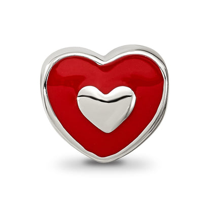 Sterling Silver Reflections Rh-plated Red Enamel LOVE & Heart Bead