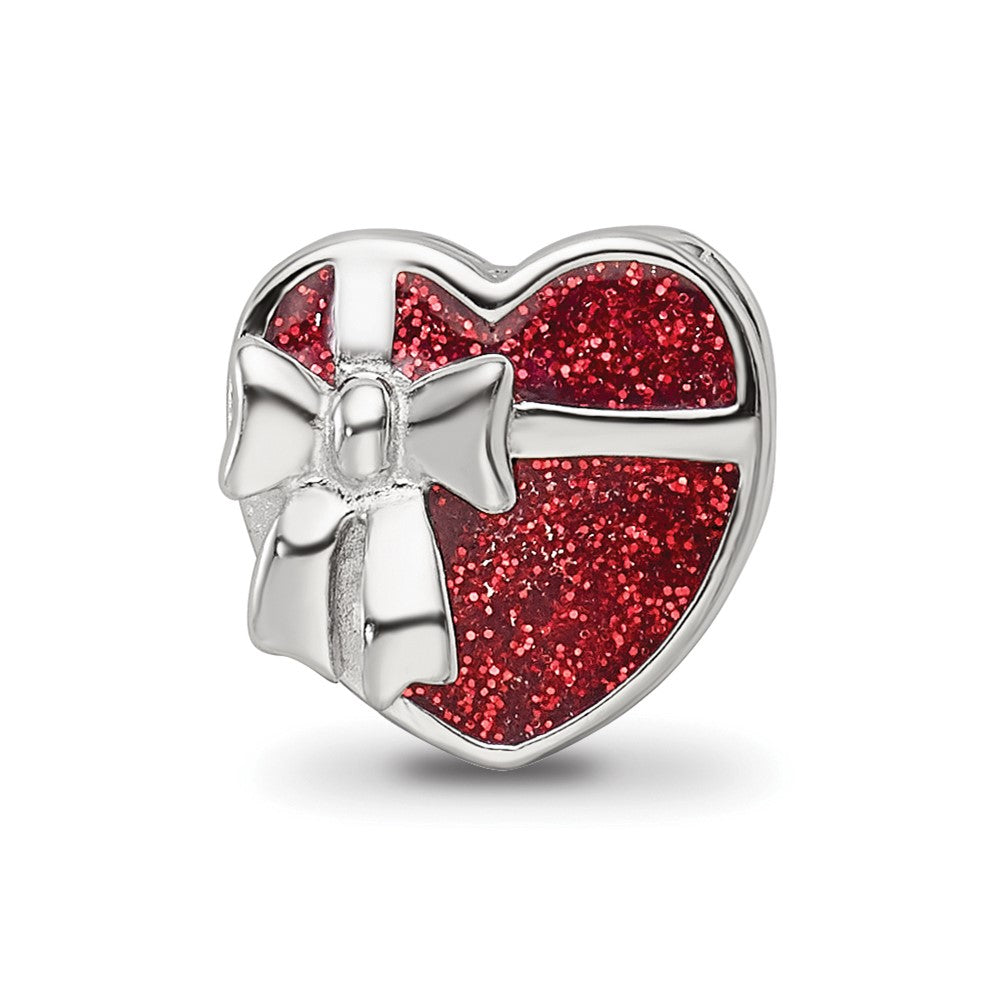 Sterling Silver Reflections Rhodium-plated Red Enameled Heart Bead
