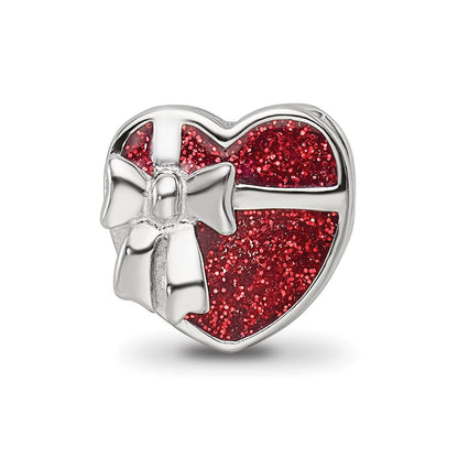 Sterling Silver Reflections Rhodium-plated Red Enameled Heart Bead