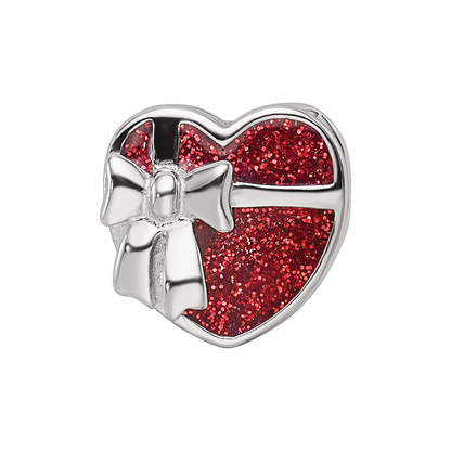 Sterling Silver Reflections Rhodium-plated Red Enameled Heart Bead