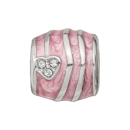 Sterling Silver Reflections Pink Enameled Crystal Hearts Bead