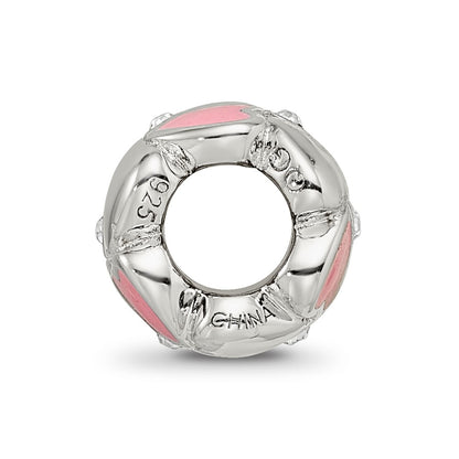 Sterling Silver Reflections Pink Enamel Crystal Hearts Bead
