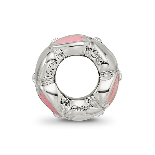Sterling Silver Reflections Pink Enamel Crystal Hearts Bead