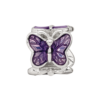Sterling Silver Reflections Rh-plated Purple Enameled Butterfly Bead