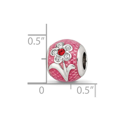 Sterling Silver Reflections Pink Enamel with Crystals Flower Bead