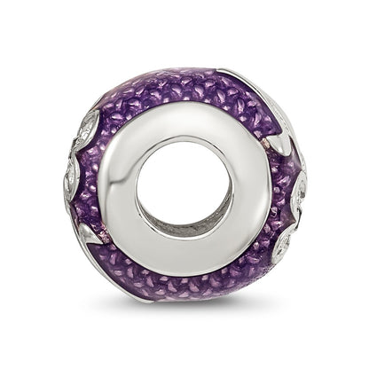 Sterling Silver Reflections Purple Enam with crystals Flower Bead