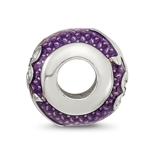Sterling Silver Reflections Purple Enam with crystals Flower Bead