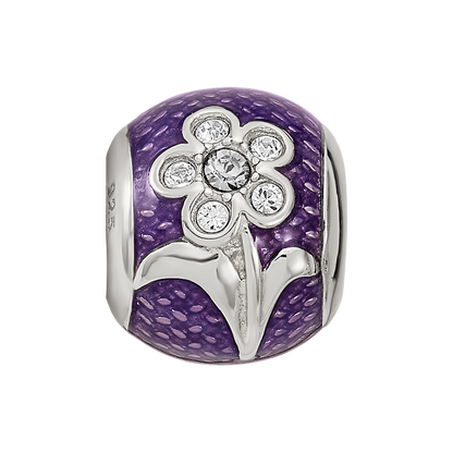 Sterling Silver Reflections Purple Enam with crystals Flower Bead