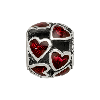 Sterling Silver Reflections Red Enamel Filigree Heart Bead