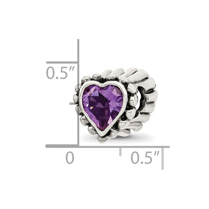 Sterling Silver Reflections Amethyst Heart Bead