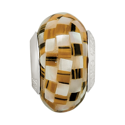 Sterling Silver Reflections Tiger's Eye and White MOP Mosaic Bead
