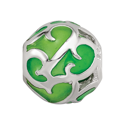 Sterling Silver Reflections Green Filigree Enameled Bead
