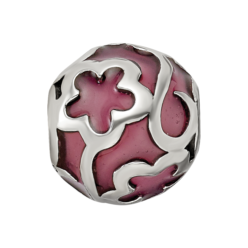 Sterling Silver Reflections Purple Floral Enameled Bead