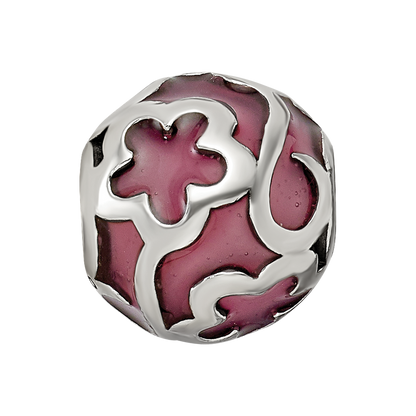 Sterling Silver Reflections Purple Floral Enameled Bead