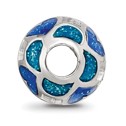 Sterling Silver Reflections Blue/Green Heart Enameled Bead