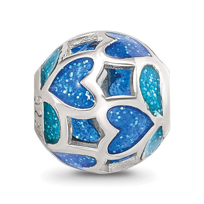 Sterling Silver Reflections Blue/Green Heart Enameled Bead