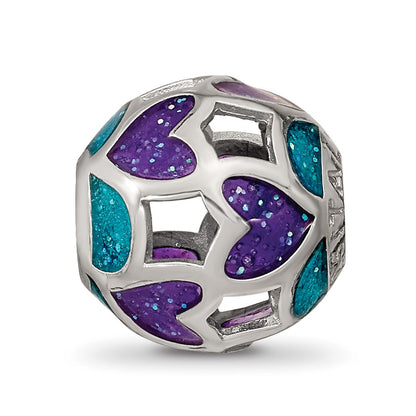 Sterling Silver Reflections Blue/Purple Heart Enameled Bead
