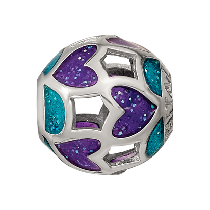 Sterling Silver Reflections Blue/Purple Heart Enameled Bead
