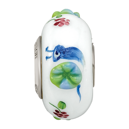 Ster.Silver Reflections Hand Painted Snails & Grapes Fenton Glass Bead