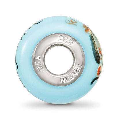 Ster.Silver Reflections Blue Hand Painted Wisdom Owl Fenton Glass Bead