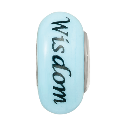 Ster.Silver Reflections Blue Hand Painted Wisdom Owl Fenton Glass Bead