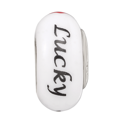 Ster.Silver Reflections White Hand Painted Lucky Suit Fenton Glass Bead