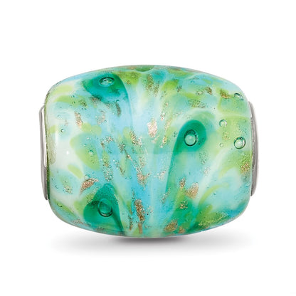 Ster.Silver Reflections Multi-color Green with Glitter Fenton Glass Bead