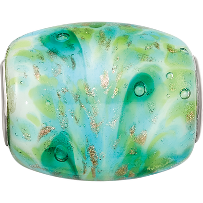 Ster.Silver Reflections Multi-color Green with Glitter Fenton Glass Bead