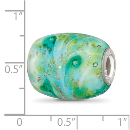 Ster.Silver Reflections Multi-color Green with Glitter Fenton Glass Bead