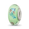 Ster.Silver Reflections Green Hand Painted Calico Bird Fenton Glass Bead