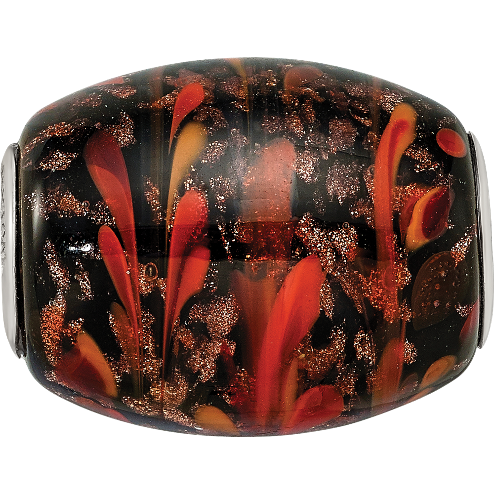 Sterling Silver Reflections Black & Orange Autumn Fires Fenton Glass Bead