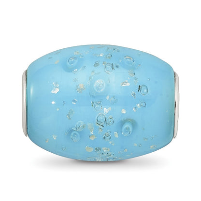 Sterling Silver Reflections Blue Frosted Windowpanes Fenton Glass Bead
