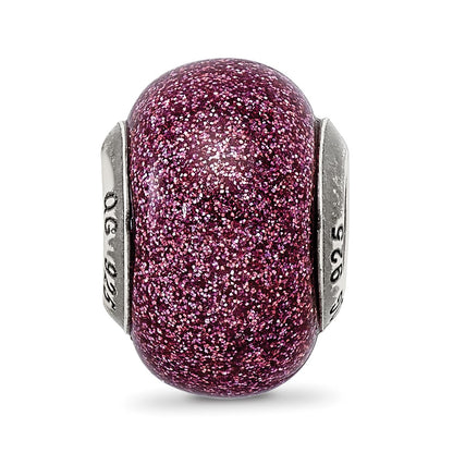 Sterling Silver Reflections Pink Glitter Italian Glass Bead