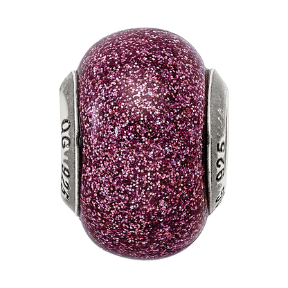Sterling Silver Reflections Pink Glitter Italian Glass Bead