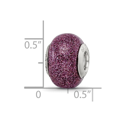 Sterling Silver Reflections Pink Glitter Italian Glass Bead