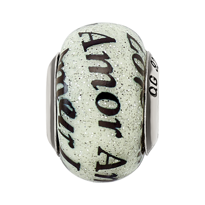 Sterling Silver Reflections Love/Amor Black & White Glitter Italian Glass