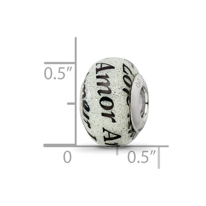 Sterling Silver Reflections Love/Amor Black & White Glitter Italian Glass