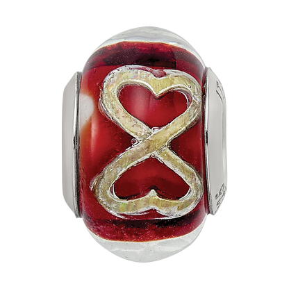 Sterling Silver Reflections Foil Heart Infinity Red Italian Glass Bead