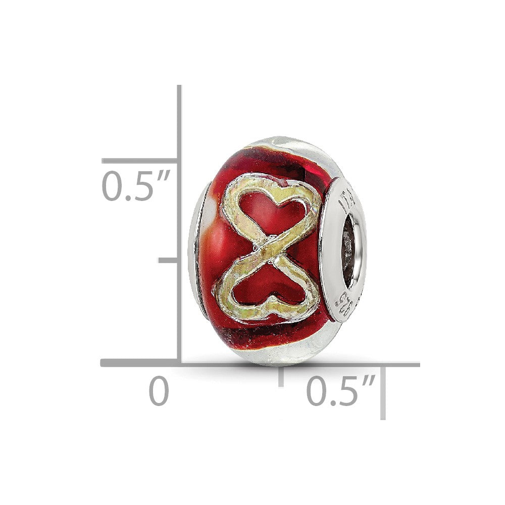 Sterling Silver Reflections Foil Heart Infinity Red Italian Glass Bead