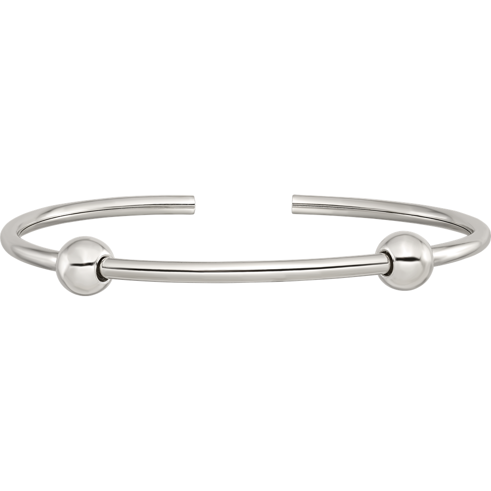 Sterling Silver Reflections Polished Includes 2 Stopper Beads Bangle