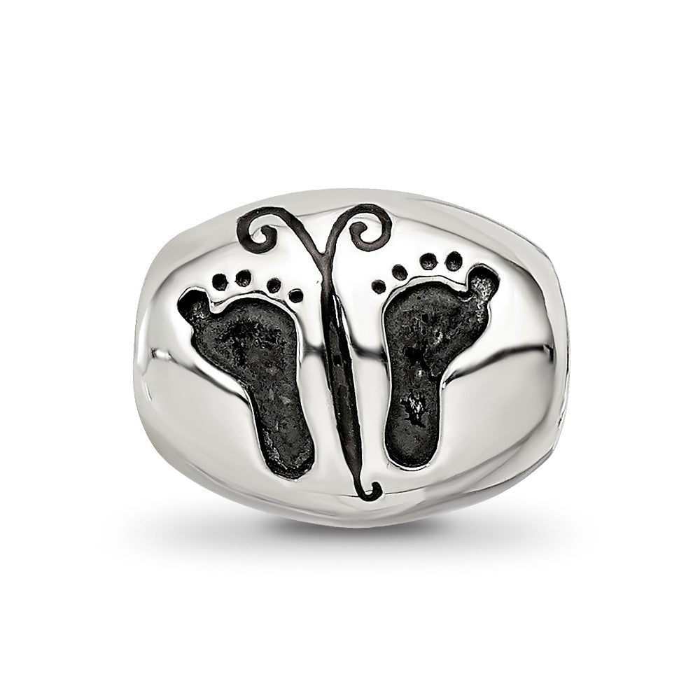 Sterling Silver Reflections Antiqued Baby Feet Butterfly Bead