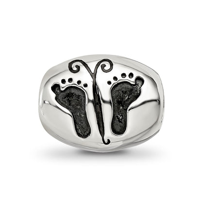 Sterling Silver Reflections Antiqued Baby Feet Butterfly Bead