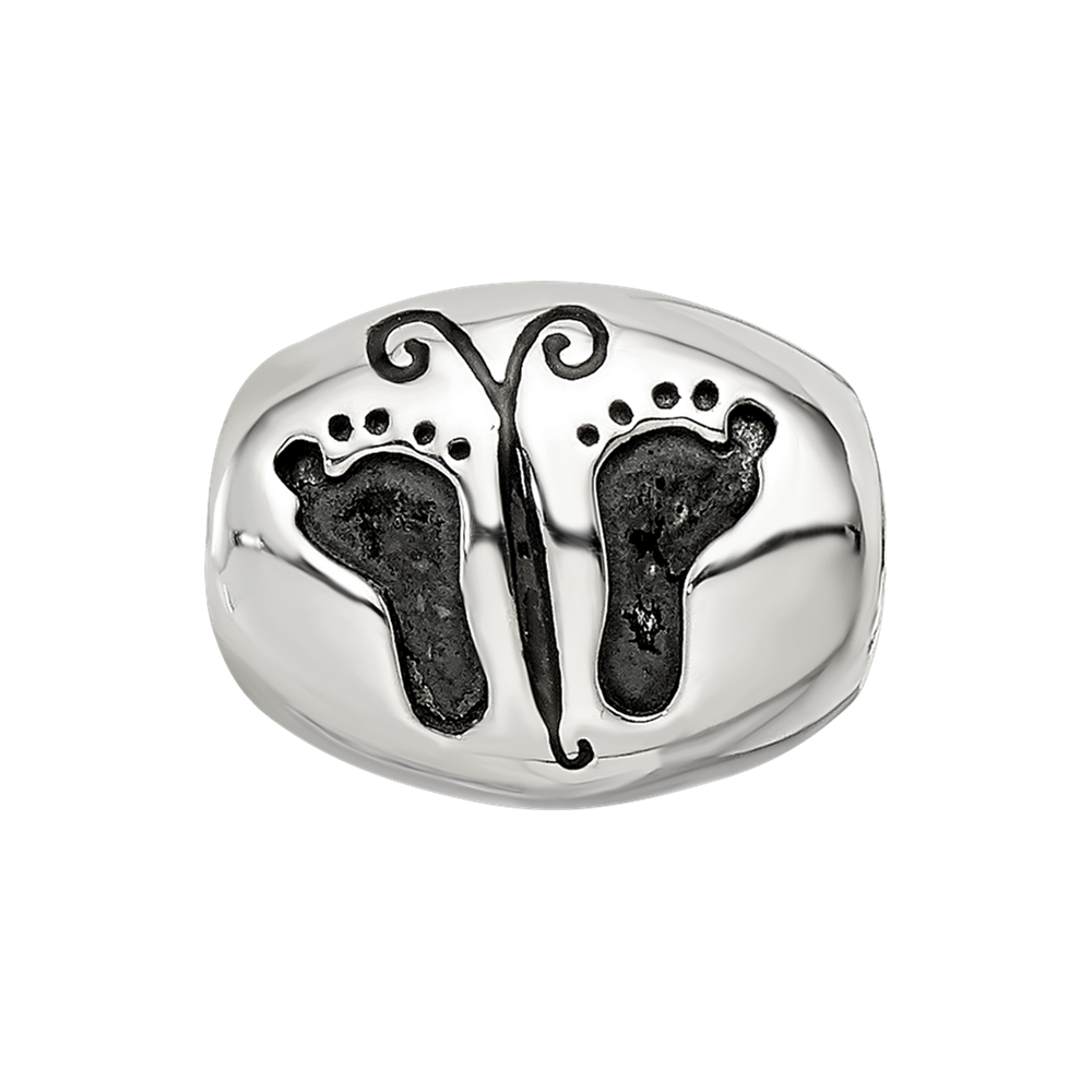 Sterling Silver Reflections Antiqued Baby Feet Butterfly Bead