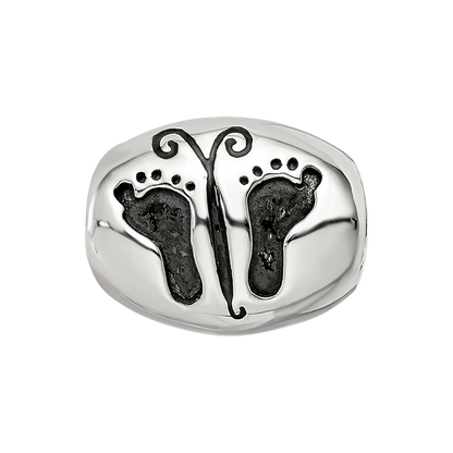 Sterling Silver Reflections Antiqued Baby Feet Butterfly Bead